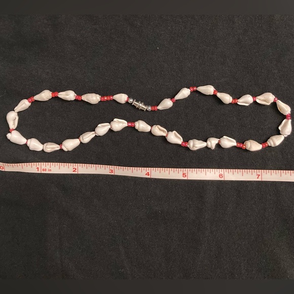 Seashell Choker With Red Beads Accents - Picture 6 of 7
